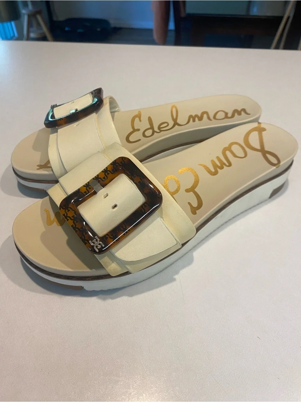 SAM EDELMAN ARIANE PLATFORM SANDAL IVORY TORTOISE ONE STRAP SLIDE SZ 8